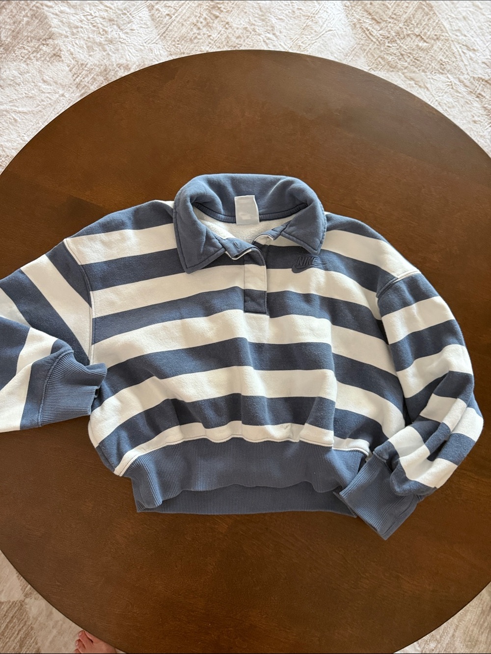 Nike Blue & White Striped Rugby Shirt